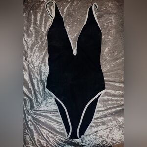 Black One-Piece Swimsuit with White Trim